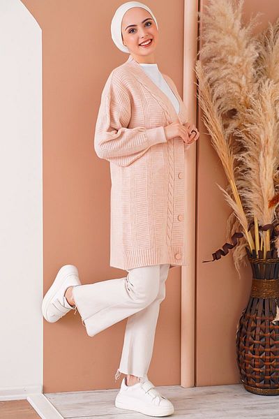 Bigdart 15768 Puderhaar-Strickjacke mit geknöpftem Strickmuster
