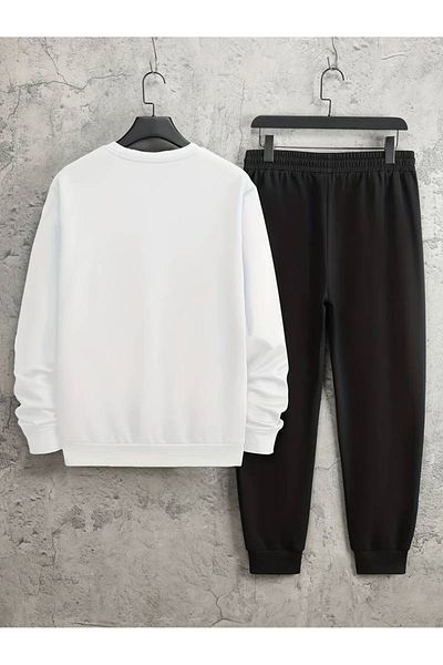 PALPİTO Λευκό "Game Over" εμπριμέ Unisex Oversize Jogger Suit - Crew Neck