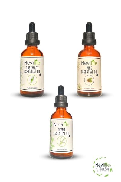 nevilife 20 مل مجموعة من 3 زيت إكليل الجبل والزعتر والتربنتين الصنوبر