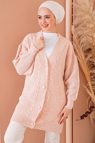 Bigdart 15768 Puderhaar-Strickjacke mit geknöpftem Strickmuster