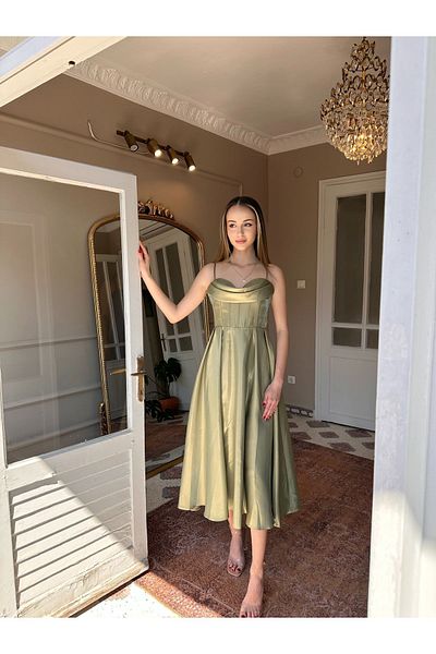 seri creation Satin Midi Organza Strappy Dress
