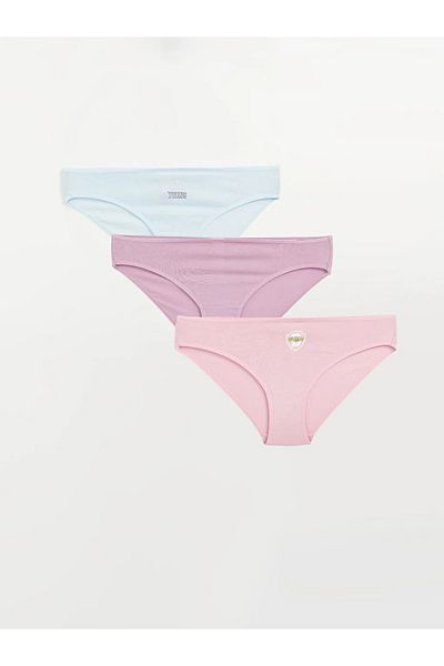 LC Waikiki LCW Young - Pachet de 3 chiloți de bikini cu imprimeu roz liliac