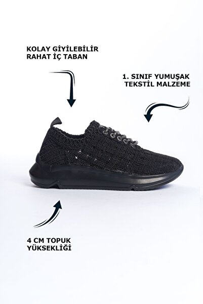 Limeo Black Shiny Lace-Up Soft Textile Comfortable Daily Sneaker Women's Sports Walking Shoes