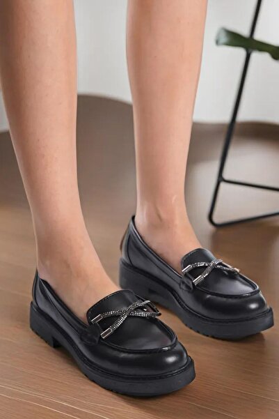 Limeo Pantofi de damă Mocasin Mocasin Ocazional Cu cruce în față din piele neagră