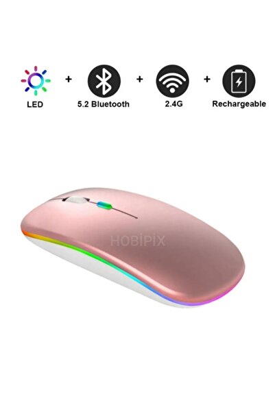 HOBİPİX Kablosuz Wireless 4 Tuşlu Rgb Işıklı Sessiz Mouse