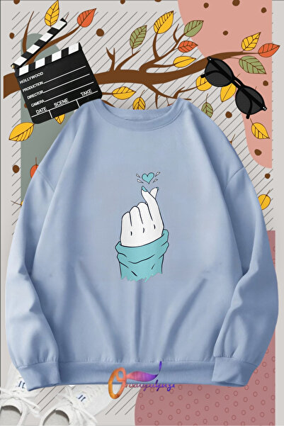 oneagılyazı okrugla kragna Srce sa prstima Štampano Dukserica