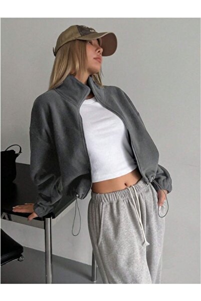 MOONBULL Kadın Beli Lastik Detaylı Fermuarlı Polar