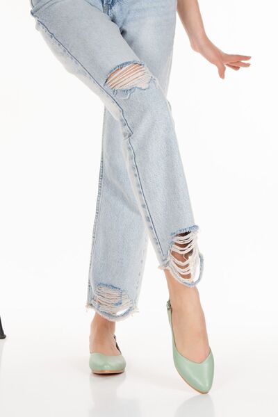 Limeo Mint Green Open Back Skin Buckle Summer Casual Low Sole Women's Ballerinas