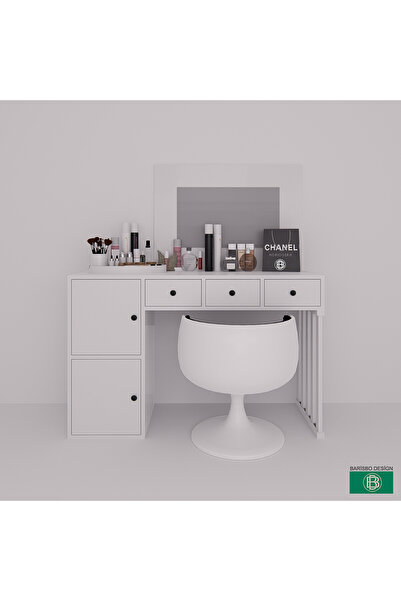 barisbo design Makyaj Masası  Aynalı Çekmeceli Ve Kapaklı Beyaz Geniş Depolam...