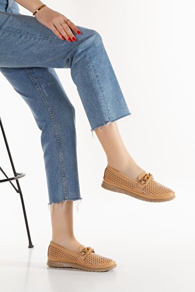 Limeo Γυμνόχρωμα γυναικεία παπούτσια με αλυσίδα, με λεπτομέρειες, μαλακή, ελα...