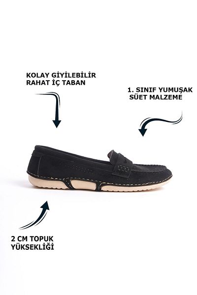 Limeo Μαύρο διάτρητο σουέντ μπροστά Άνετα Soft Daily Loafer Moccasin Γυναικεία Παπούτσια