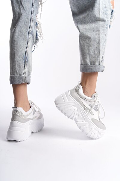 Limeo Bílá kůže Semiš Lesklý Kámen Detailní Šněrování Vysoká podešev Běžné Dámské Tenisky Sportovní boty