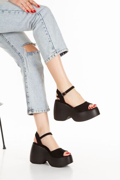 Limeo Sandale de vară pentru femei cu talpă înaltă neagră