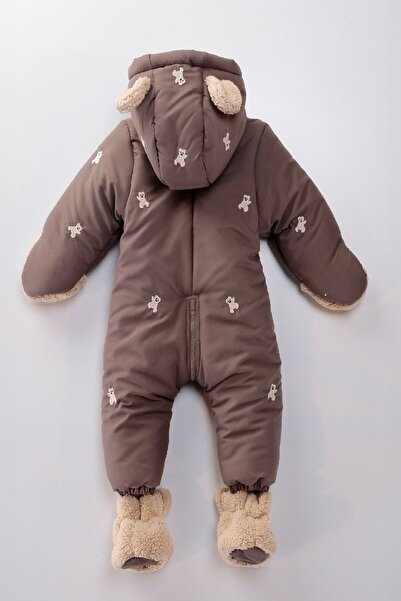 Genel Markalar YENİ Trend Bebek Sevimli Ayı Figürlü Kışlık Kürklü Patik-Eldivenli Kapüşonlu Kozmonot-Astronot Tulum