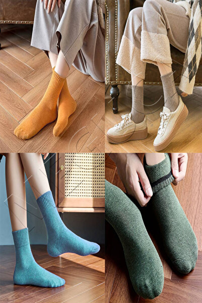 Meguca Socks Unisex Kışlık Renkli Pamuklu Extra Kalın ve Sıcak Isı Emici Havlu Çorap Seti 5 Çift