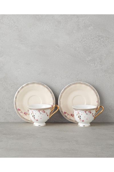 English Home Sakura Dream - 2-Person 90 ml Pink and 4-Piece Bone China Coffee Cup Set