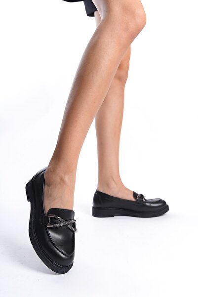 Limeo Pantofi de damă Mocasin Mocasin Ocazional Cu cruce în față din piele neagră