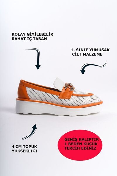 Limeo Помаранчево-білі лофери з металевими деталями та високою підошвою для щоденного носіння, жіноче взуття
