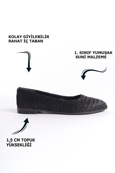 Limeo Dámské balerínky s lesklou vrásčitou látkou v černé barvě s nízkou podrážkou