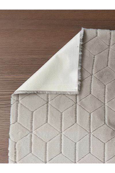 Prizma Comfort Diamond No:1 - Washable 2-Piece Beige Bath Rug and Mat (60X100) (50X60) cm
