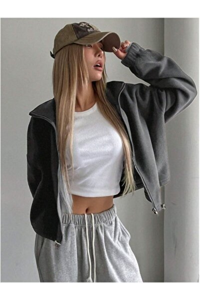 MOONBULL Kadın Beli Lastik Detaylı Fermuarlı Polar