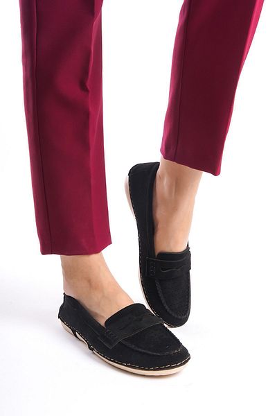Limeo Μαύρο διάτρητο σουέντ μπροστά Άνετα Soft Daily Loafer Moccasin Γυναικεία Παπούτσια