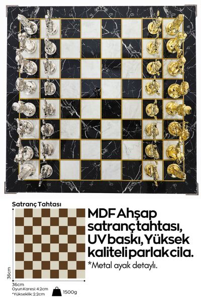Cooper Chess Büyük Metal Satranç Takımı | 37cm Mermer Desen Satranç Tahtası | Antik Mısır Kleopatra Nefertiti