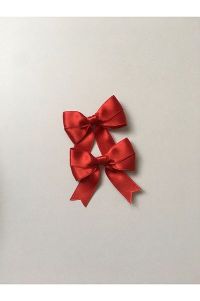 Almila Aksesuar 23 April Red Satin Bow Buckle (2 Pieces)
