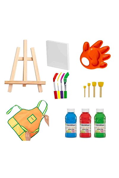 ChildGen Mini Sanatçı Boya Seti - Şövale Tuval Parmak Boya Sulu Boya Seti 3