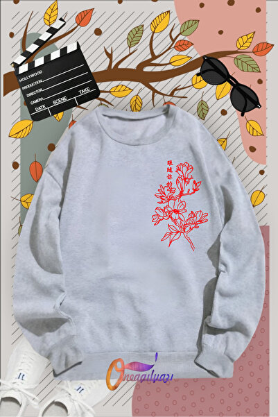 oneagılyazı guler rotund bucăți Red Flower cu imprimeu Swea tricou