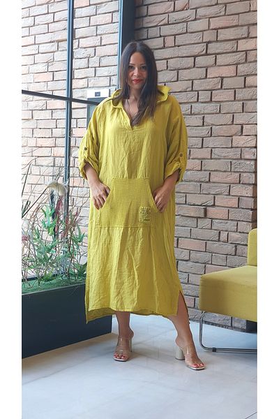 Park Moda Rochie de damă italiană Rochie de in cu detaliu din plasă cu glugă