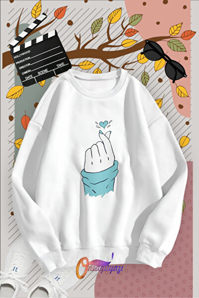 oneagılyazı طاقم الرقبة إصبع القلب المطبوعة البلوز