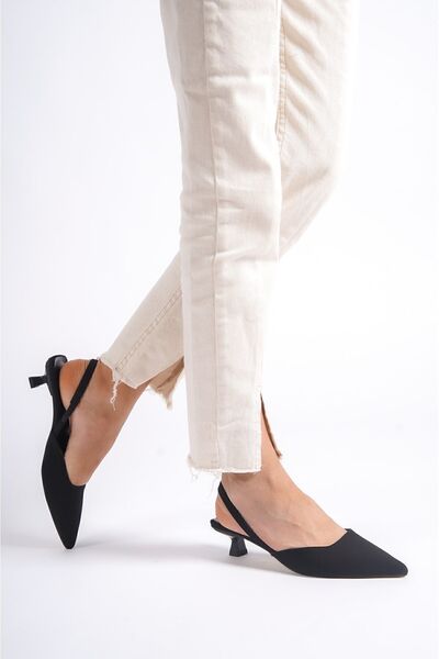 Limeo Black Low Thin Heeled Side Elastic Women's Evening Dress Classic Heeled Shoes