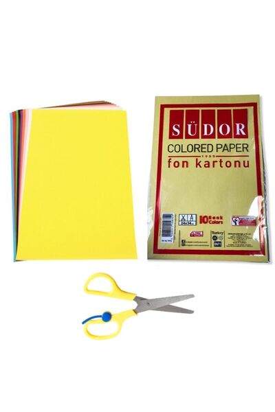 Südor Fon Kartonu 25x35cm Elişi Kağıdı A4 Boyutunda Ve Makas (10'ar Renk)