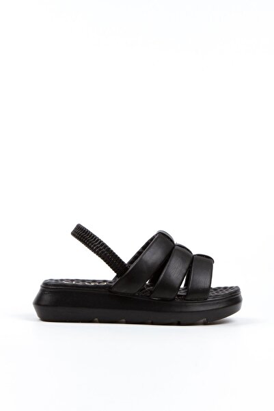 Limeo Black Thick Three Puff Striped Ankle Elastic Women's Summer Sandals Slippers