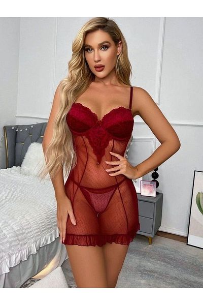 randevu Lace Mini Nightgown Cuped String - 2 Piece Set