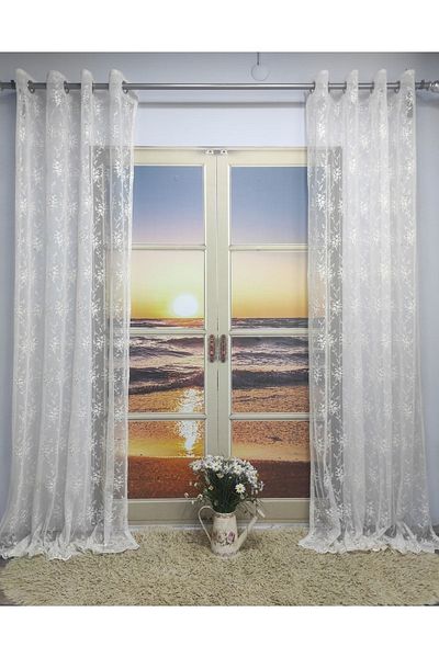 Evcimenhome Rustic Tulle Embroidered Greek Ground Capsule Eyelet