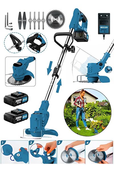 Graizer 2 Akülü 21 V Ot Çim Çalı Diken Biçme Tırpanı Teleskopik Uzatmalı