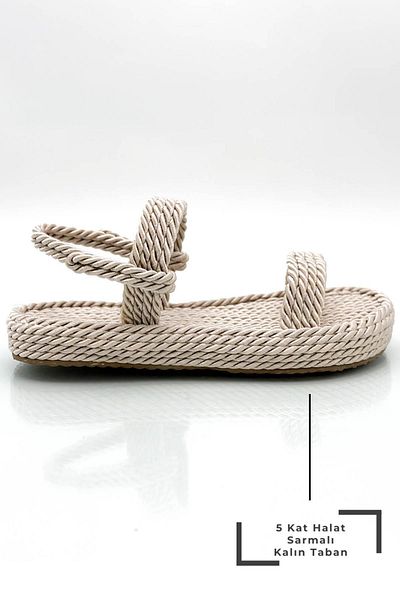 Moda Anna Sandale de damă cu frânghie înfășurată în cinci straturi Sandale de vară piele