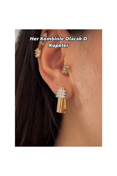 ParlaTakıAksesuar Double Colored Jewelled Brand Earrings