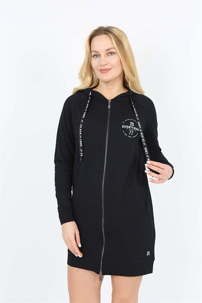 Banadamoda Black Hooded Long Sleeve Tunic with Pockets and Back Print Detail