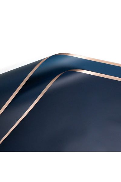 roco paper ورق باقة زهور بحواف باللون الأزرق الداكن والذهبي - غير لامع OPP 58x58 سم - 5 قطع