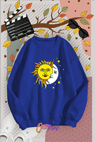 oneagılyazı سويت شيرت برقبة دائرية وطبعة الشمس والقمر