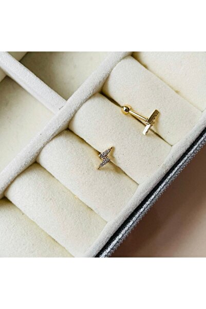 Mien Store Kadın Gold Rengi Cerrahi Çelik Mini Şimşek Tragus Kıkırdak Piercin...