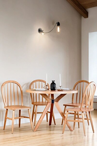 Woodenbend Eliz Natural Ahşap Masa Sandalye Takımı 100x100 – 4 Sandalyeli
