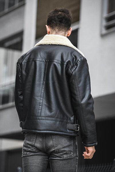 Oksit Banjul Full Kürklü Yandan Fermuarlı Erkek Deri Mont