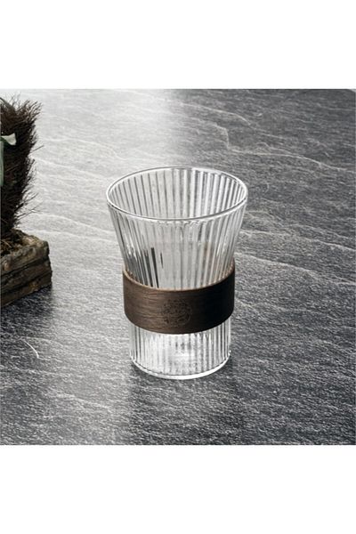 SİHİRLİ AYAKLAR Wooden Striped Glass Cup Coffee Soft Drink - 320ml