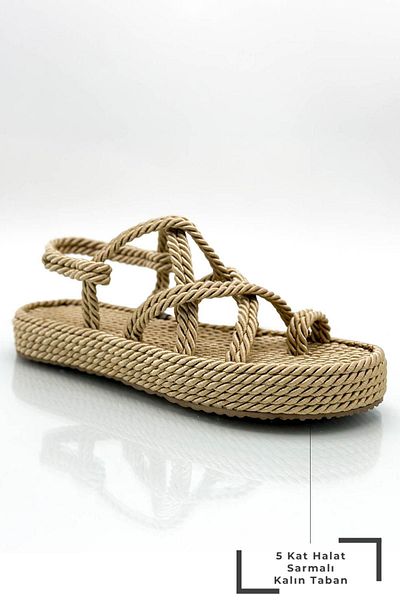 Moda Anna Sandale de damă cu frânghie înfășurate cu cinci straturi Sandale de vară X Nut