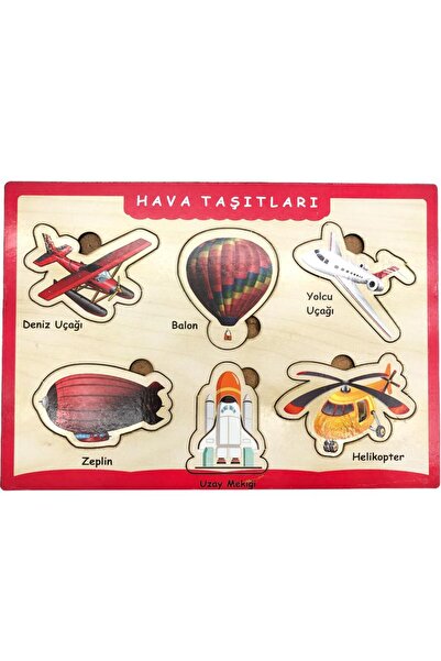 Farbu Oyuncak Ahşap Bultak Puzzle 6 Parça Arka Yüzü Yazı Tahtalı Yapboz Hava Taşıtları