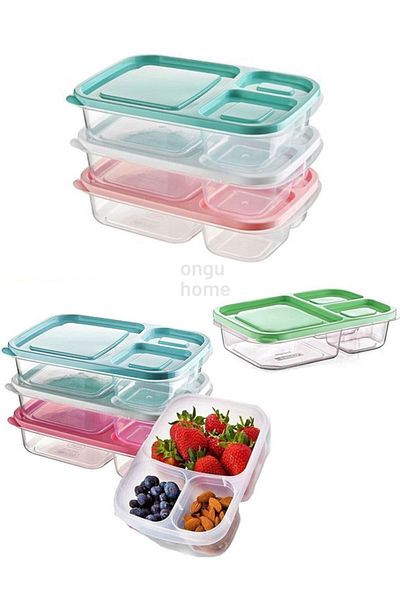 ongu home Diet Storage Container 3 Compartments Portable Smart Rectangular Nutrition Box (1 PC)